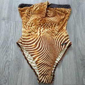 SOLAR Animal Print Strapless Twist Front One Piece Swimsuit